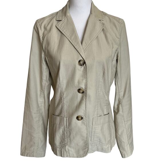 Eddie Bauer Blazer Jacket Women's Size 8 Tan 100% Cotton Three Button Classic - Picture 1 of 9